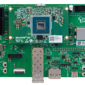 Top view of Critical Link's MitySOM-A5E Mini Development Kit featuring the Altera Agilex 5 FPGA