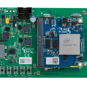Top view of Critical Link's MitySOM-C10G Development Kit featuring Altera Cyclone 10 GX FPGA